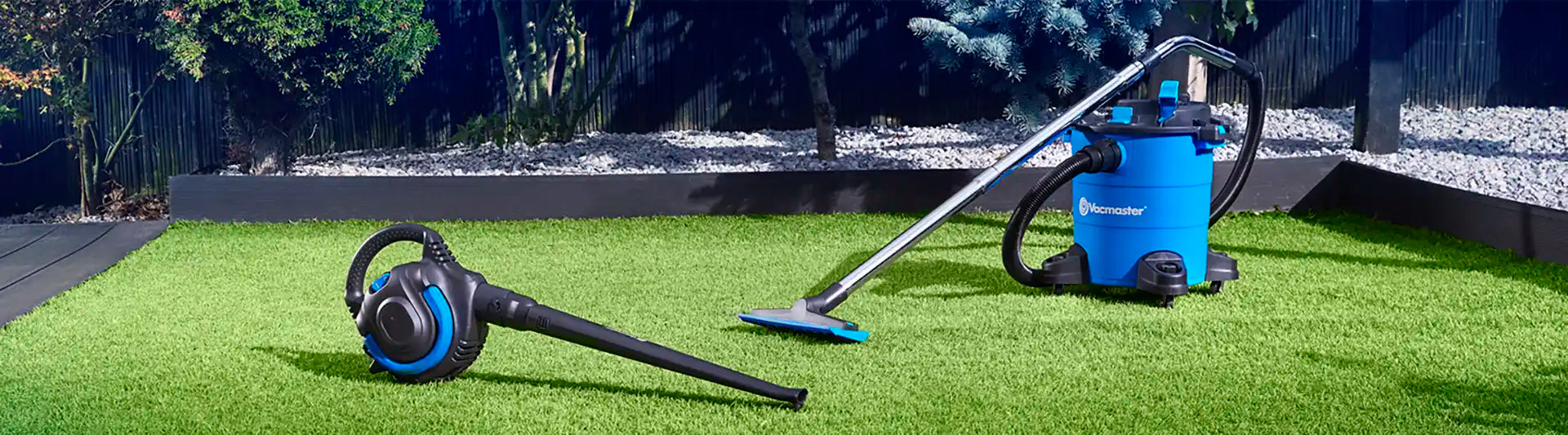 Vacmaster Garden and Outdoor Vacuum cleaner on artificial lawn in Irish garden