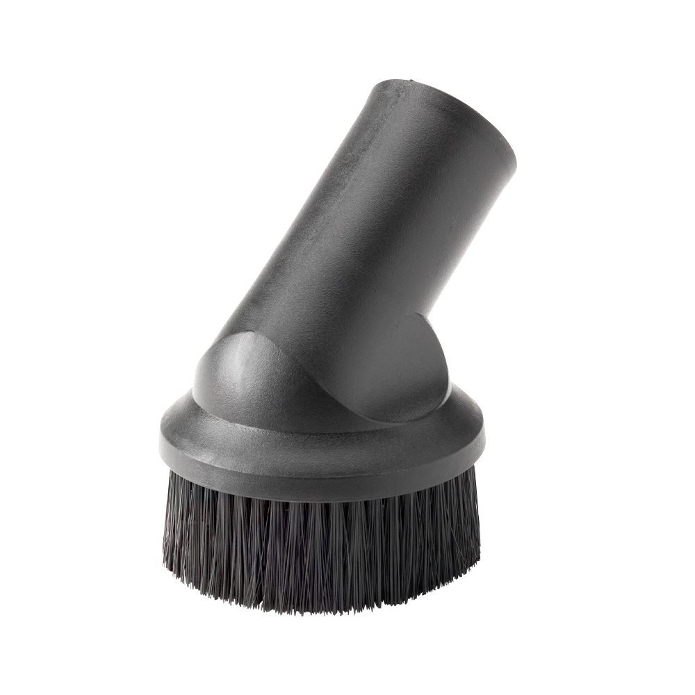 Round dusting brush tool for Vacmaster wet and dry vacuum cleaners with a standard 35mm wand extension tube aperture.
