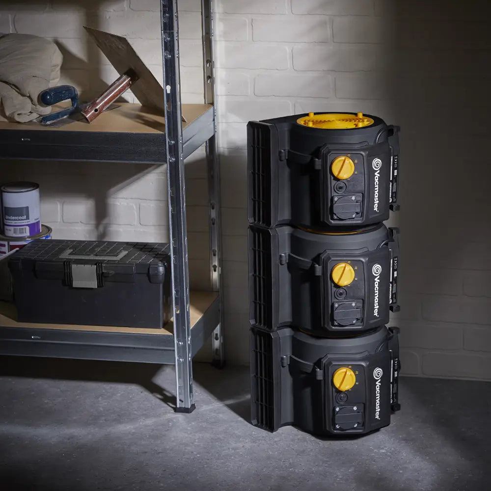 Vacmaster airmovers being stacked for storage