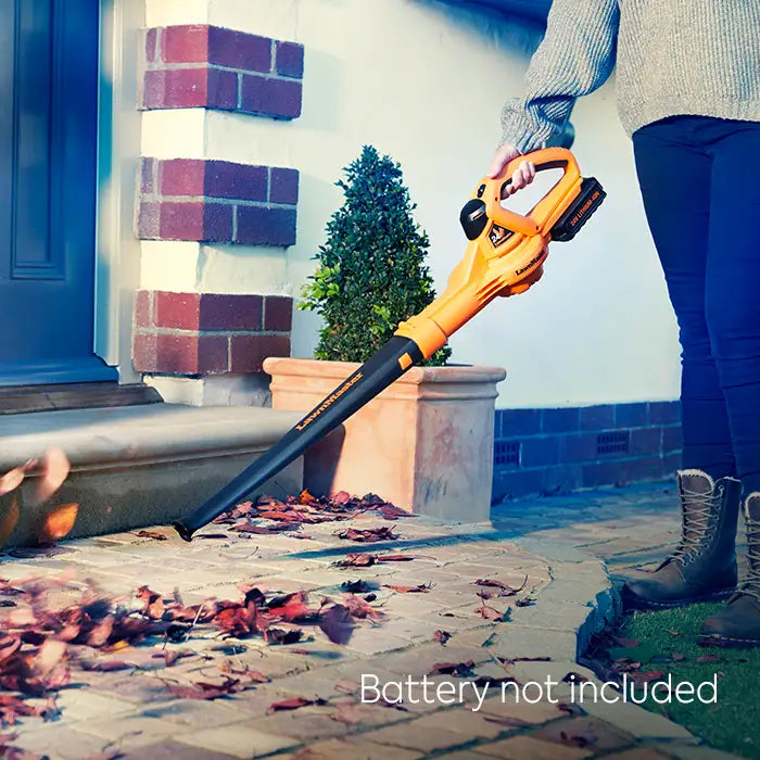 Bare Cordless Leafblower in a UK Front Garden