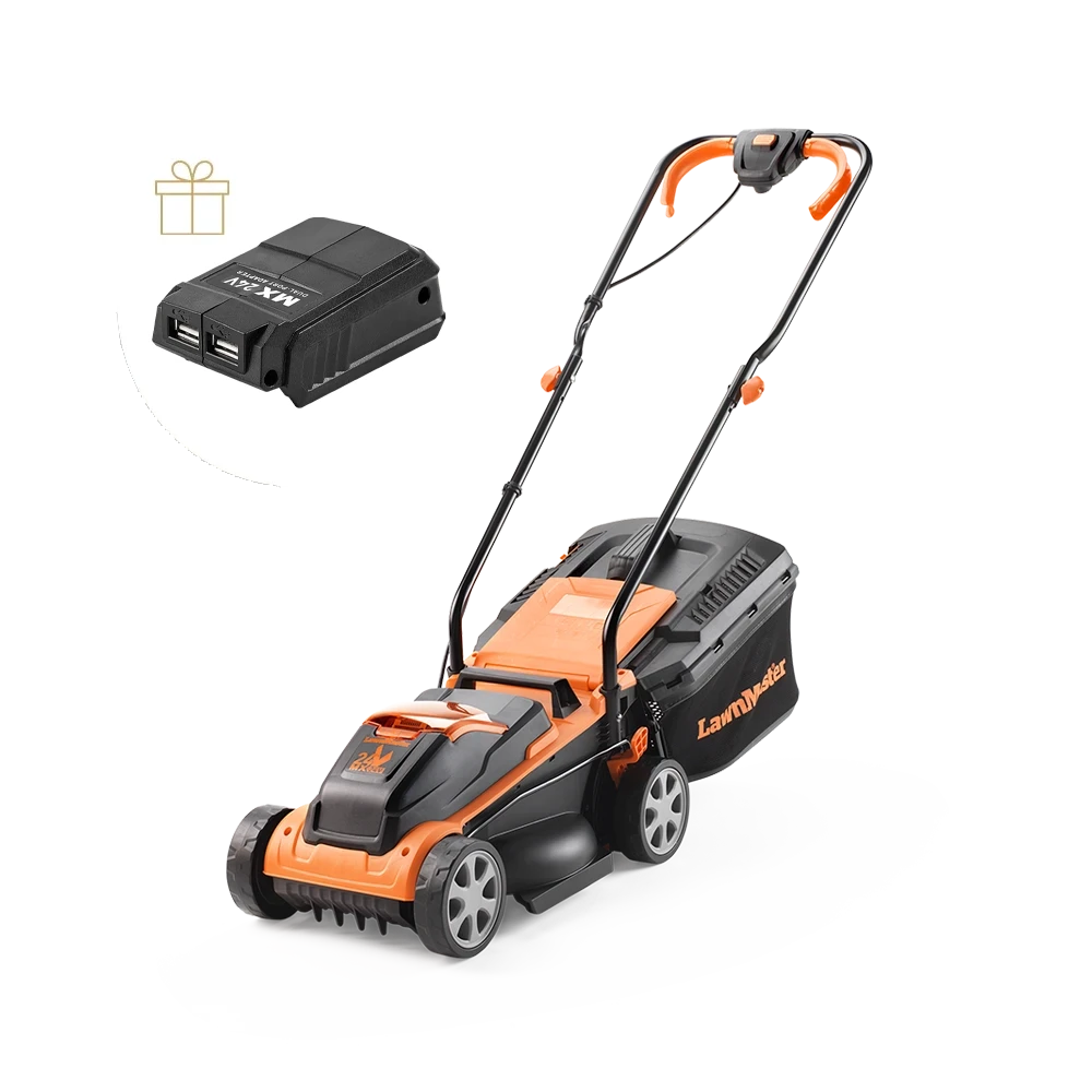 LawnMaster 24v cordless lawn mower 32cm compact with free gift