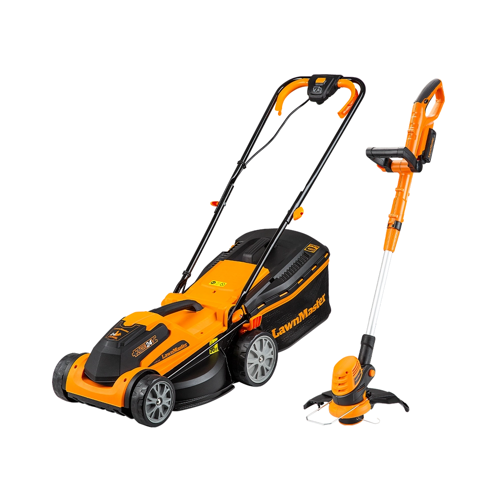 LawnMaster 24V 34cm Cordless Lawn Mower and Grass Trimmer Bundle by Cleva UK - MFGT COMBO