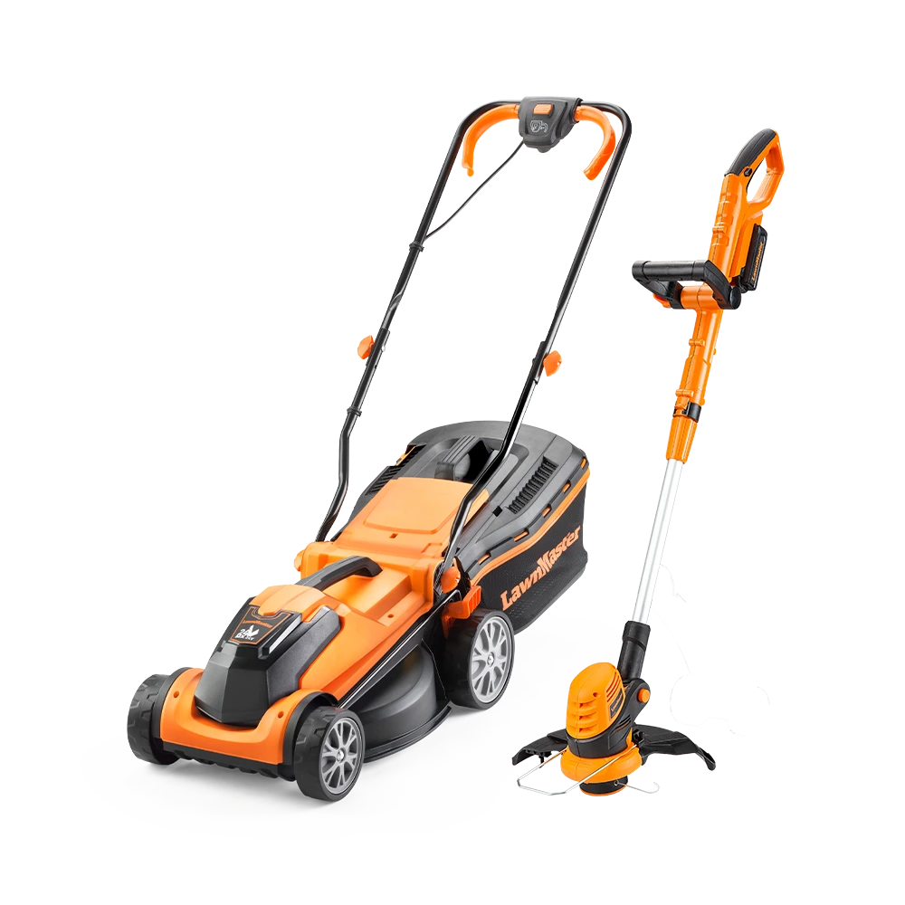 LawnMaster 24V 34cm Cordless Lawn Mower and Grass Trimmer Bundle by Cleva UK - MFGT COMBO