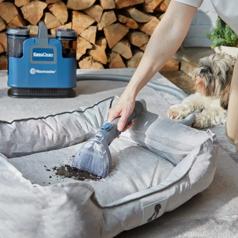 Vacmaster EasyClean Up Carpet Spot Cleaner cleaning a dog bed