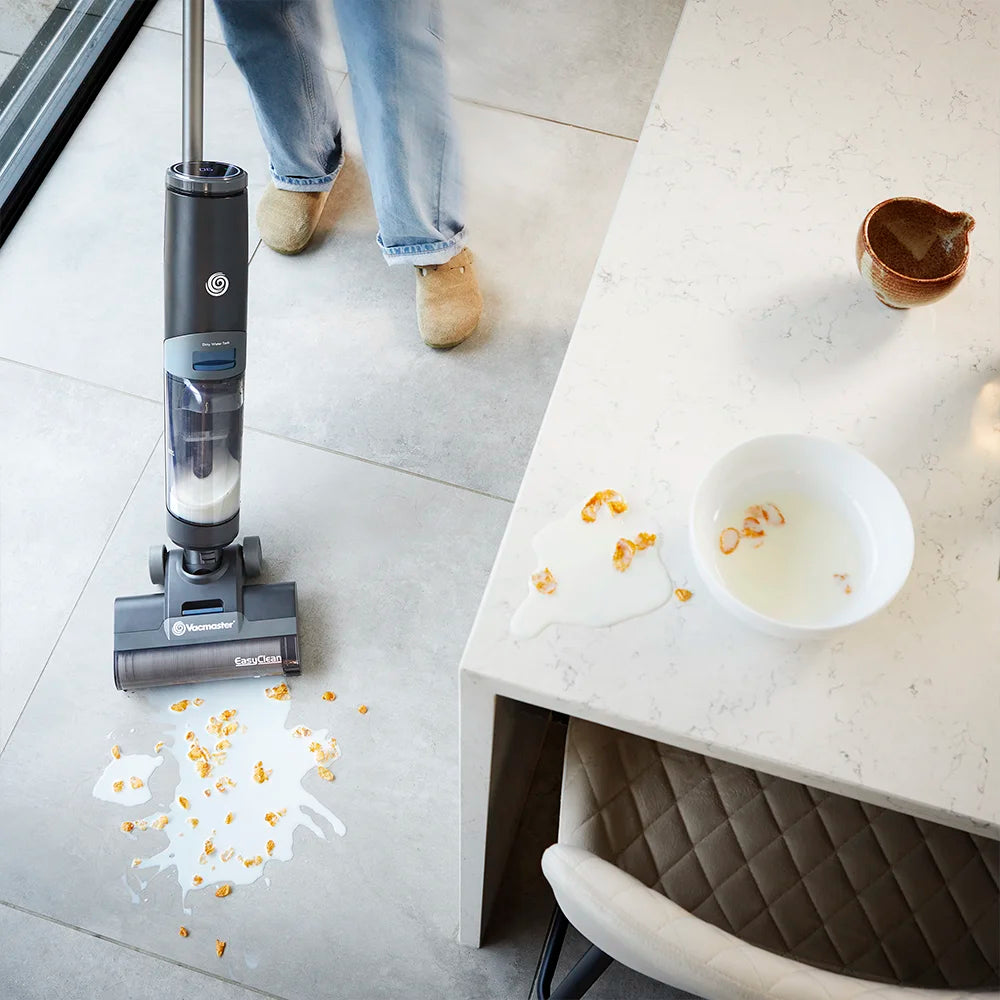 Vacmaster Hard floor Cleaner HSC cleaning spilled milk and cereal from kitchen floor HA2202UK
