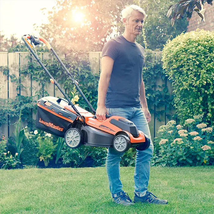 LawnMaster Cordless 34cm Lawn Mower with Carrying Handle