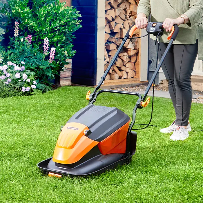 LawnMaster 33cm Hover Mower Combo in a UK Garden