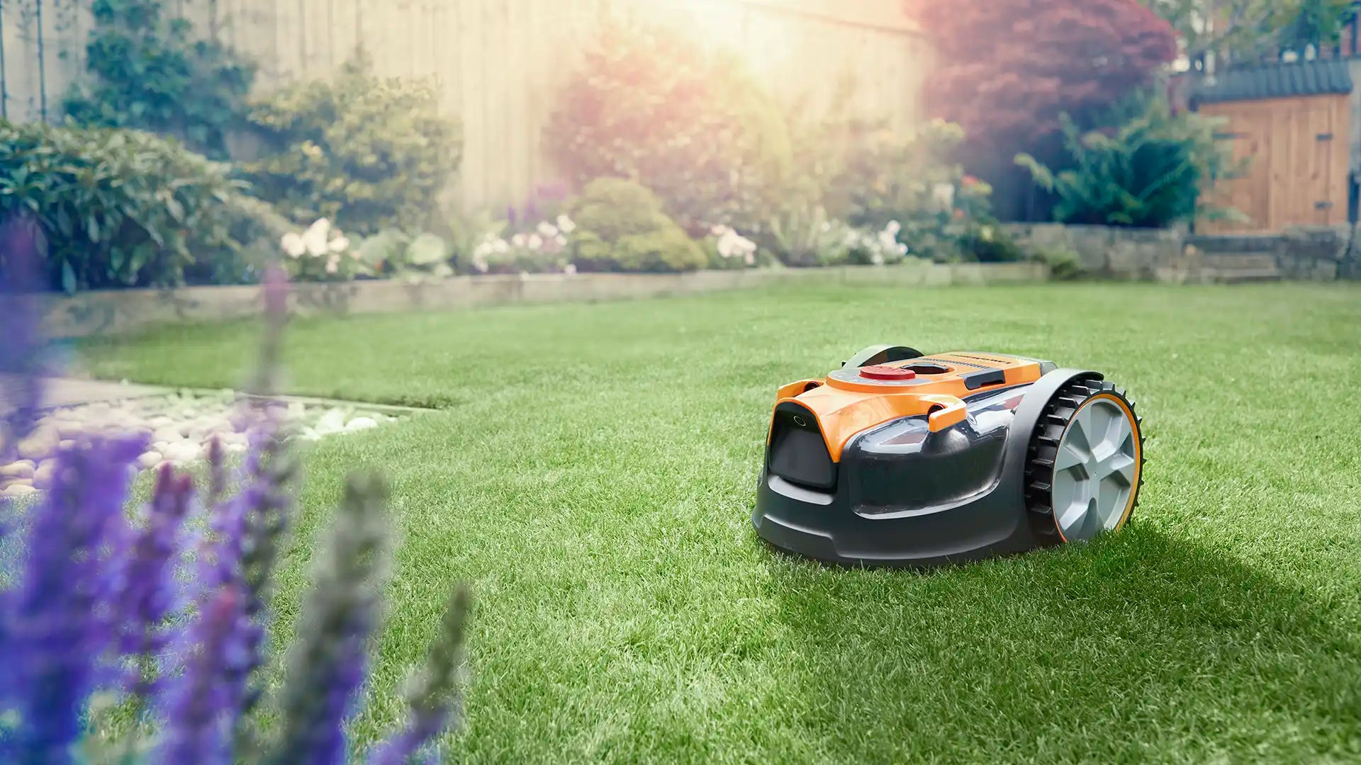 LawnMaster VBRM16 OcuMow16 Robot Mower on UK lawn Easter Sale