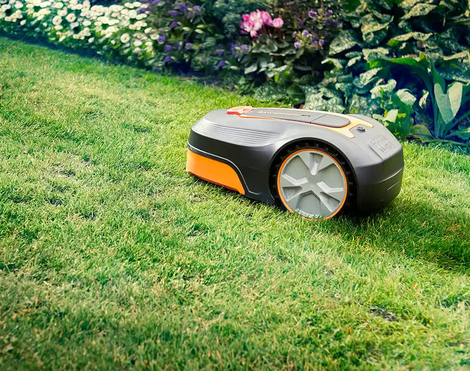 LawnMaster L10 Robot Lawn Mower in a UK Garden