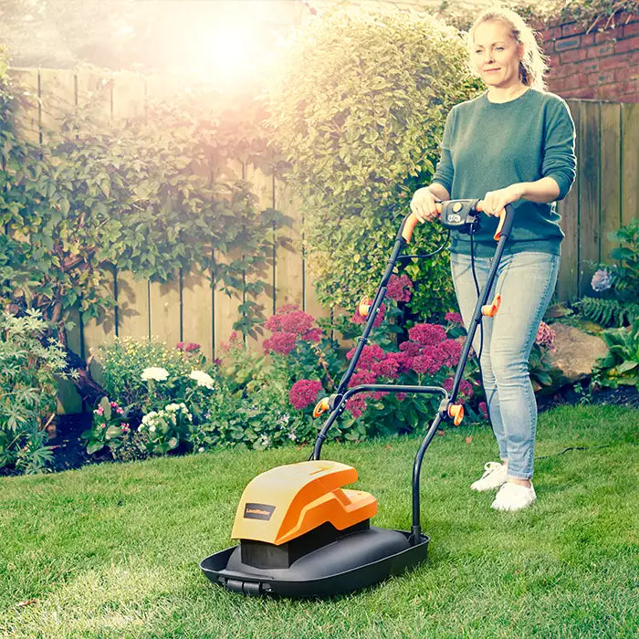 LawnMaster Hover Mower 33cm in a UK Garden