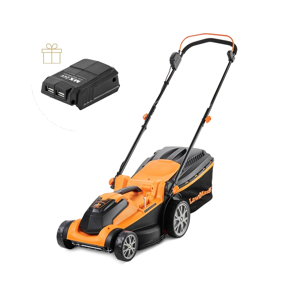 LawnMaster Cordless Lawnmower 24V 37cm by Cleva UK - CLMF2437G-01 with free gift