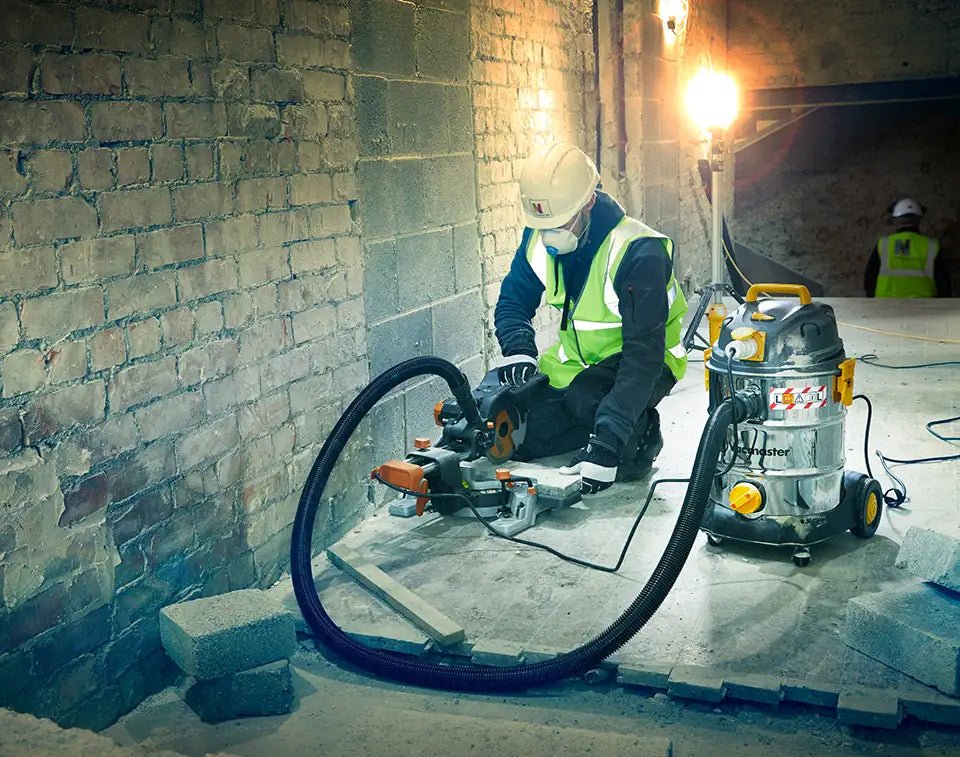 Long Reach Hose cable on vacmaster dust extractor with circular saw attached