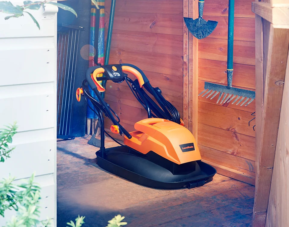 33cm Compact Hover Mower in a UK Shed
