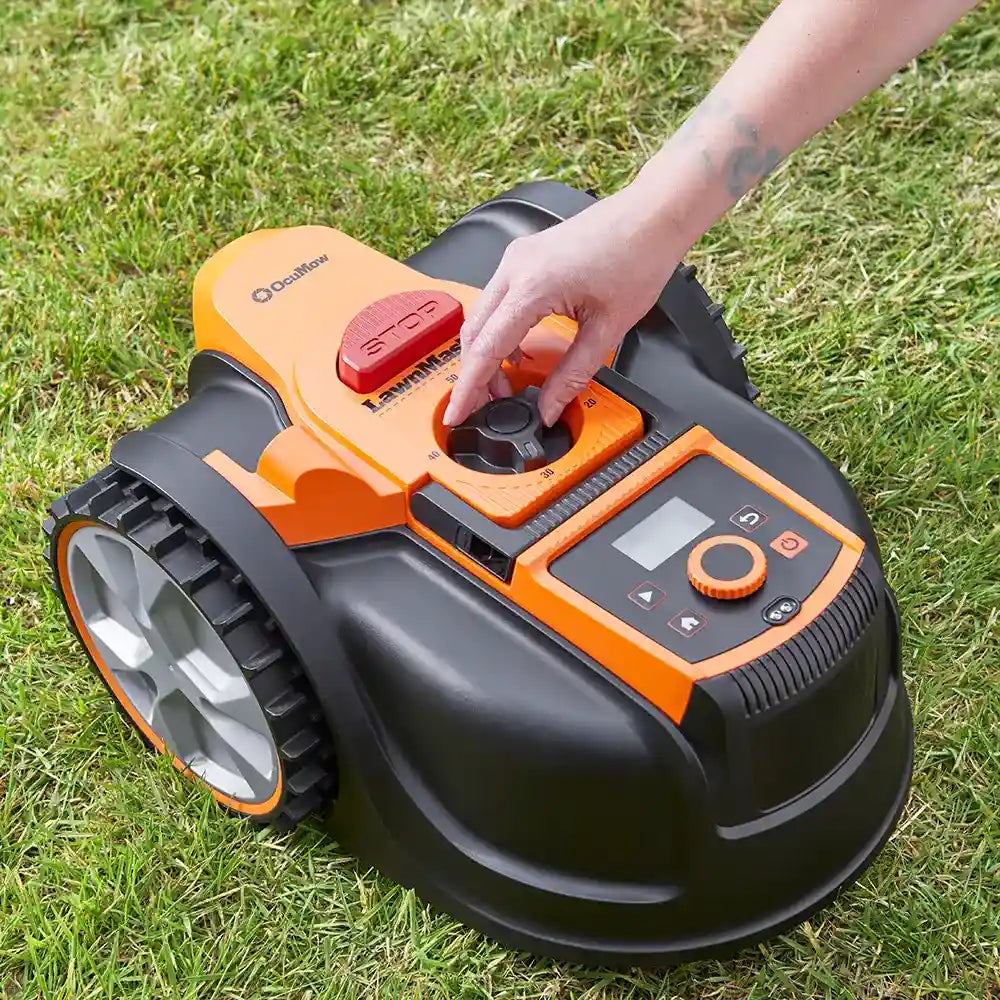Robot Lawnmaster Mower with adjustable cutting height dial between 20-60mm
