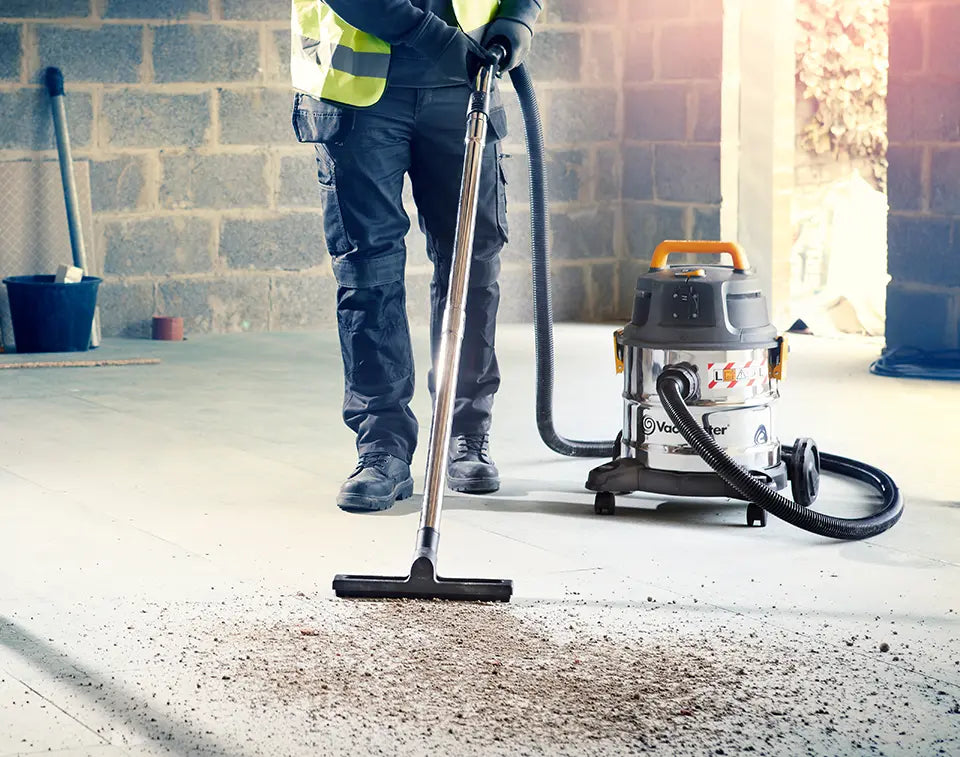 vacmaster wet and dry vacuum cleaner vacuuming large floor on construction site