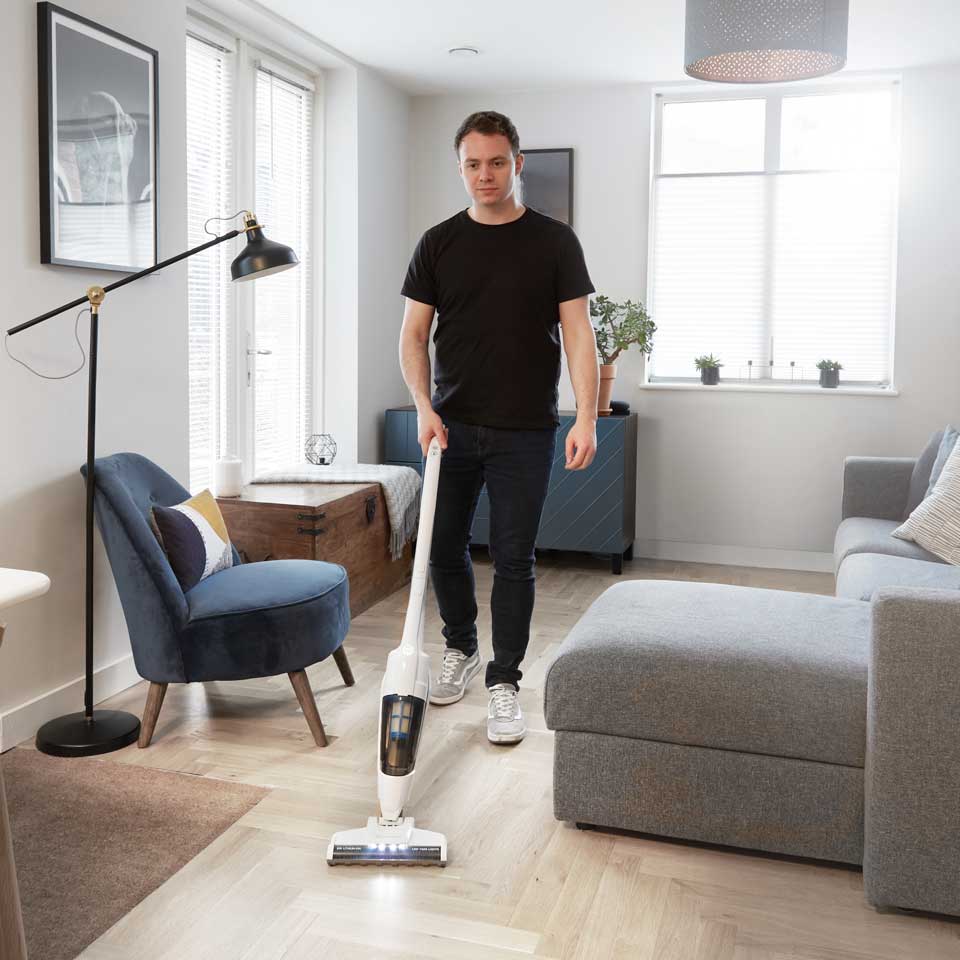 Vacmaster cordless stick vacuum on hard floor