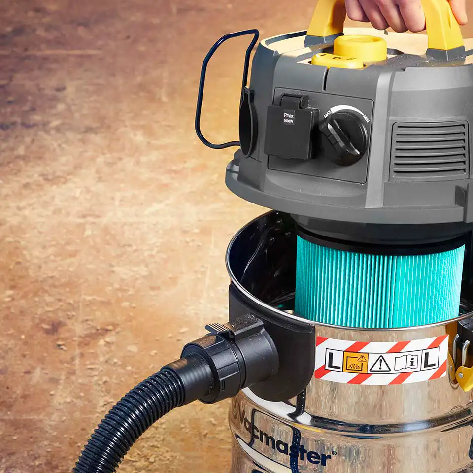 Vacmaster L Class 30 litre Dust Extractor with its HEPA filtration system on building site